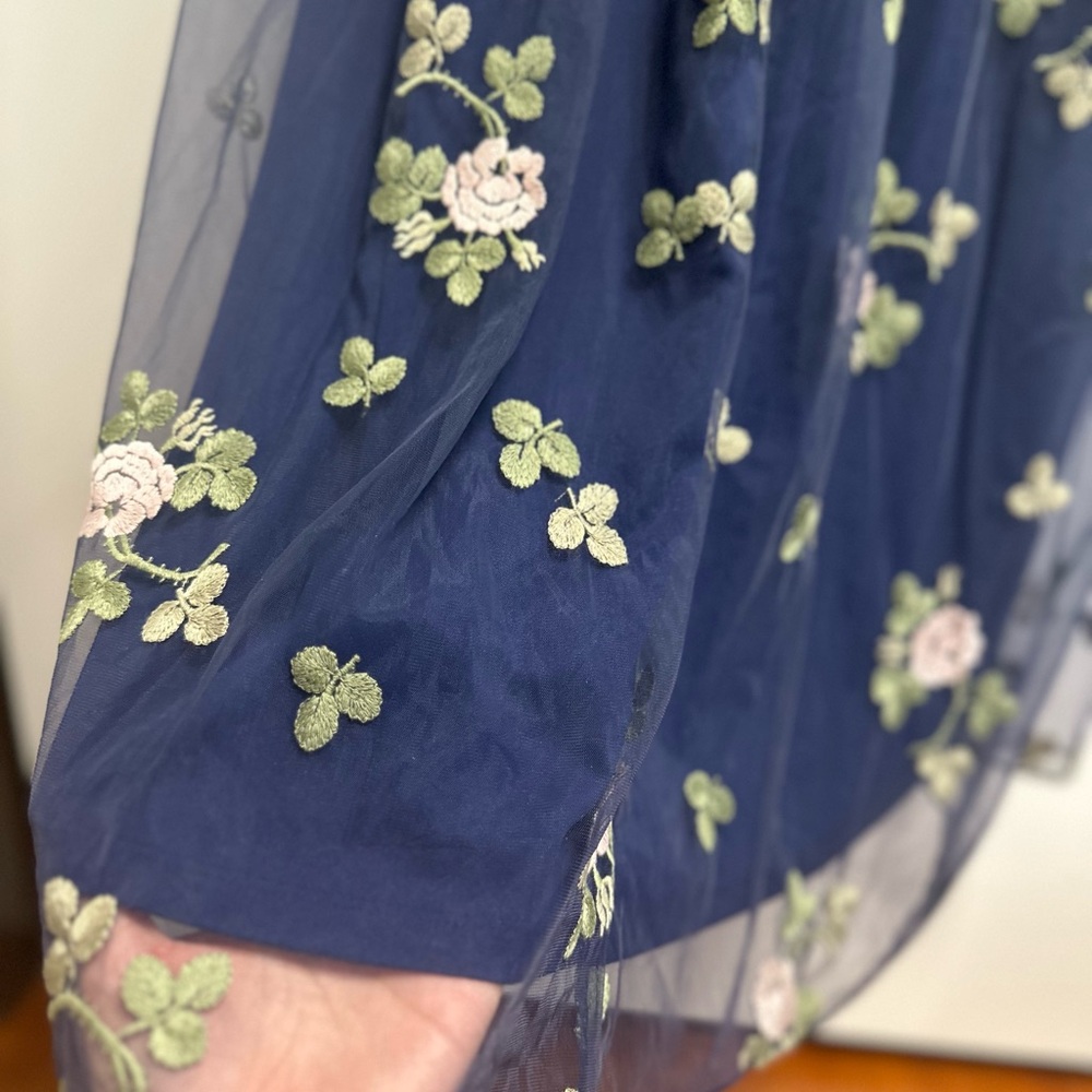 Adrianna Papell Navy Dress with Pink Floral Embroidery - Picture 5 of 6